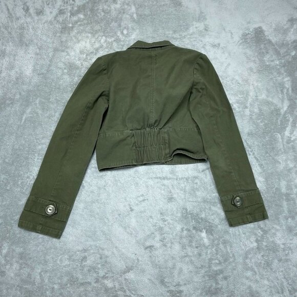 Tulle Anthropologie Womens Green Crop Jacket Medium Button Front Cotton a0772 - Picture 6 of 7